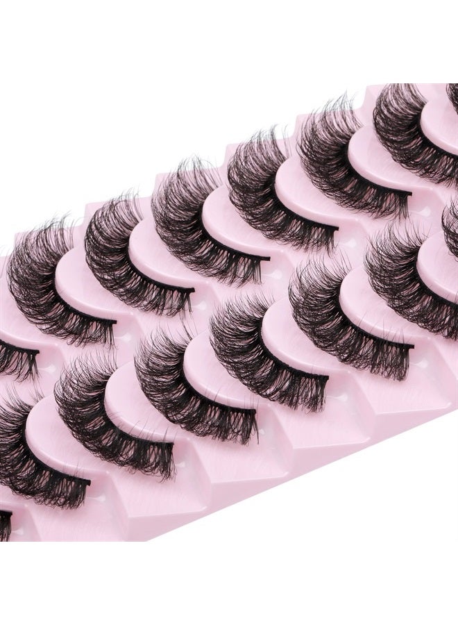 wiwoseo Eyelashes Cat Eyes Lashes D Curly Lashes Strip Natural Volume Wispy Fluffy Curly Faux Mink Lashes 17MM False Eyelashes 10 Pairs Pack - Image 5