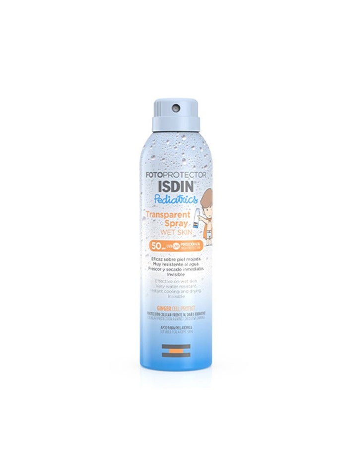 ISDIN Fotoprotector Pediatrics Transparent Spray Wet Skin SPF 50 UVA UVB High Protection Invisible and Refreshing Sunscreen Spray for Kids 250 ml 1 + 1