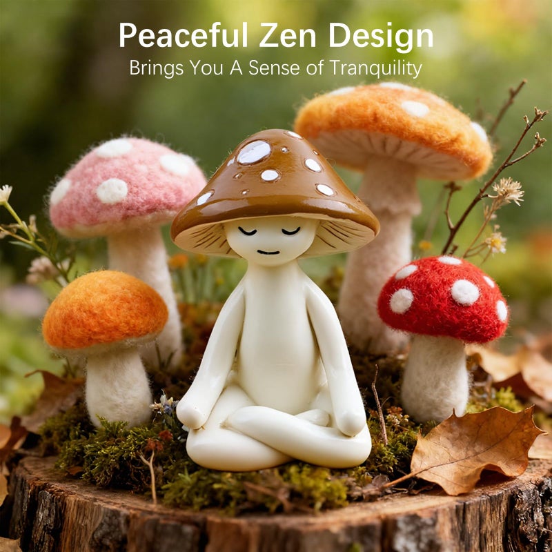 DearKeeps Meditation Mushroom Resin Statues â€“ Cute Yoga Mushroom Figurines for Desk, Home, Office & Garden Decor â€“ Zen Resin Sculptures for Living Room, Patio, Tabletop & Backyard Decoration (1 Pack) - Image 2