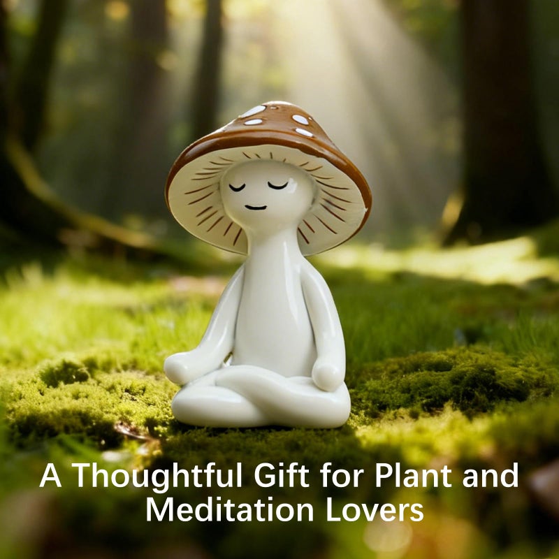 DearKeeps Meditation Mushroom Resin Statues â€“ Cute Yoga Mushroom Figurines for Desk, Home, Office & Garden Decor â€“ Zen Resin Sculptures for Living Room, Patio, Tabletop & Backyard Decoration (1 Pack) - Image 4