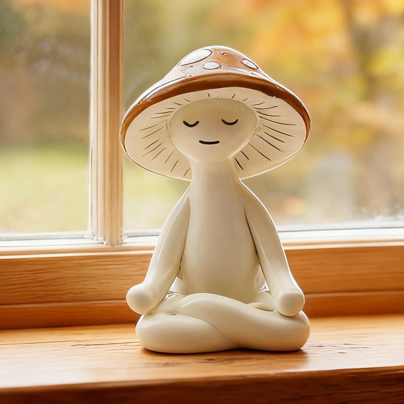 DearKeeps Meditation Mushroom Resin Statues â€“ Cute Yoga Mushroom Figurines for Desk, Home, Office & Garden Decor â€“ Zen Resin Sculptures for Living Room, Patio, Tabletop & Backyard Decoration (1 Pack) - Image 1