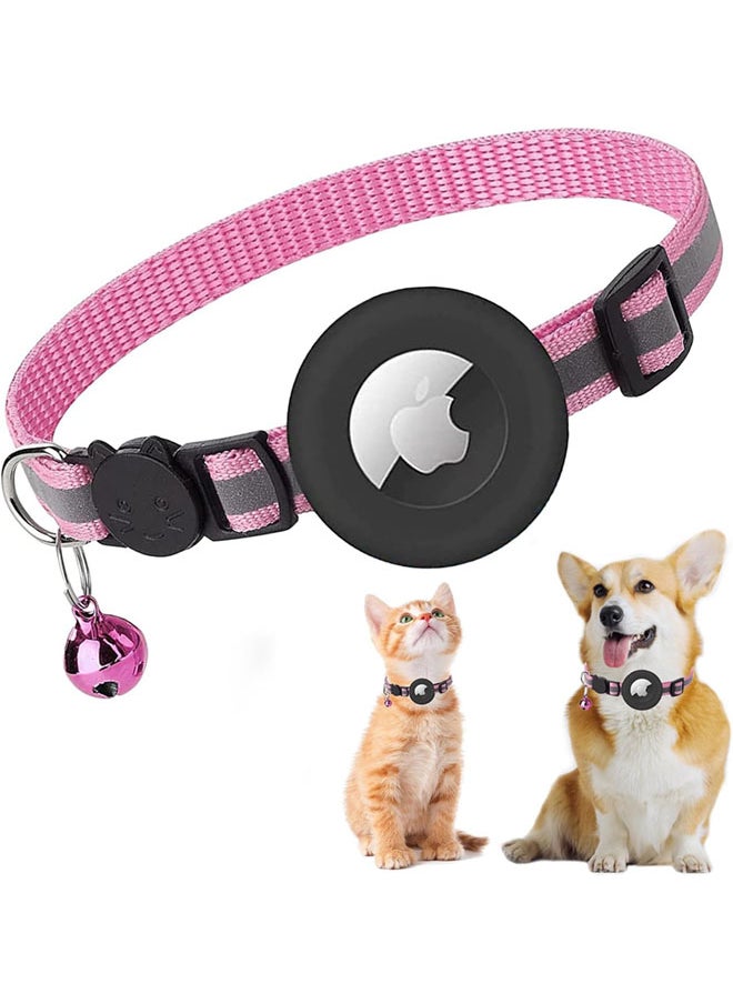 SJet - Airtag Cat Collar Breakaway for Dogs Cats, Reflective Kitten Collar with Apple Air Tag Holder and Bell, 0.4 Inches in Width and Lightweight (Pink) - Image 1