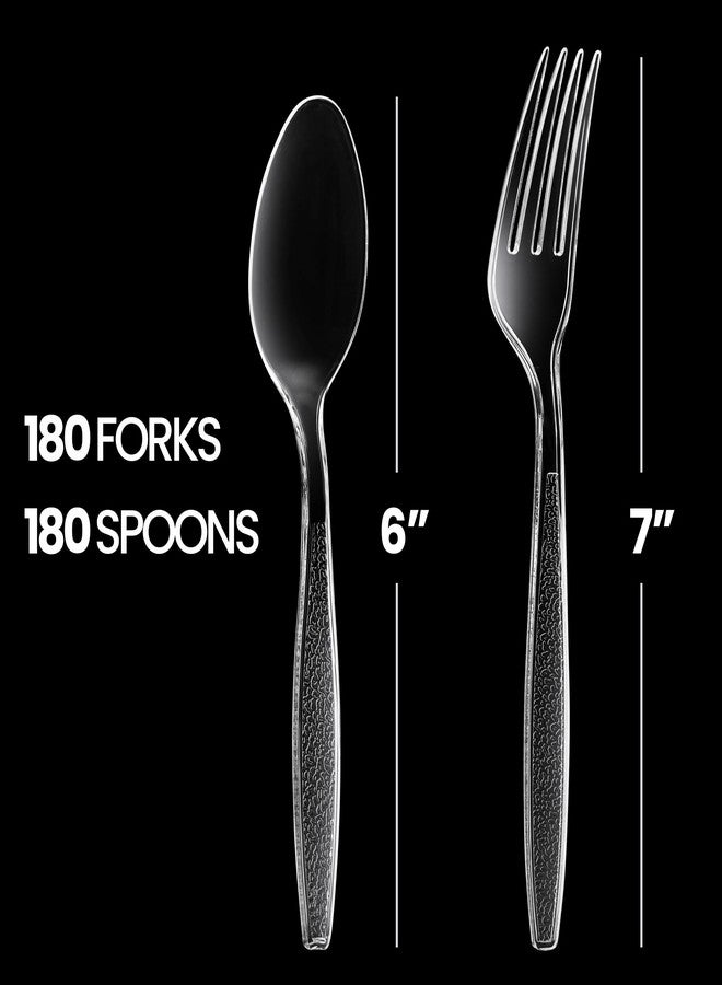 JoyServe Clear Plastic Cutlery Set - (Bulk Pack 360 Pcs) Plastic Utensils Heavy Duty, 180 Forks and 180 Spoons, Silverware Sets for Party Supplies, Dinners, Take-Out, Catering, Food Services - Image 3