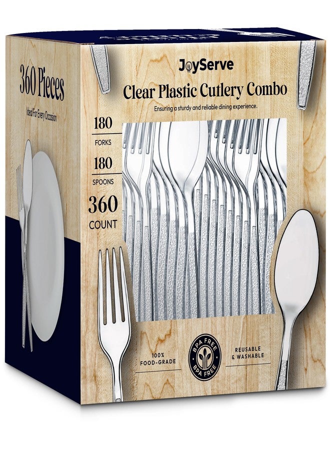 JoyServe Clear Plastic Cutlery Set - (Bulk Pack 360 Pcs) Plastic Utensils Heavy Duty, 180 Forks and 180 Spoons, Silverware Sets for Party Supplies, Dinners, Take-Out, Catering, Food Services - Image 4