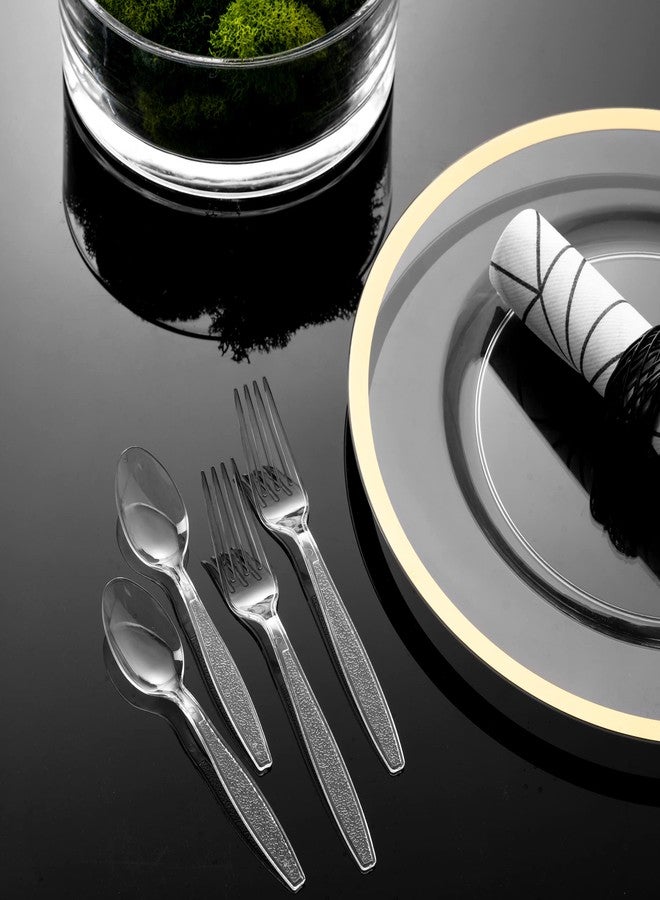 JoyServe Clear Plastic Cutlery Set - (Bulk Pack 360 Pcs) Plastic Utensils Heavy Duty, 180 Forks and 180 Spoons, Silverware Sets for Party Supplies, Dinners, Take-Out, Catering, Food Services - Image 5