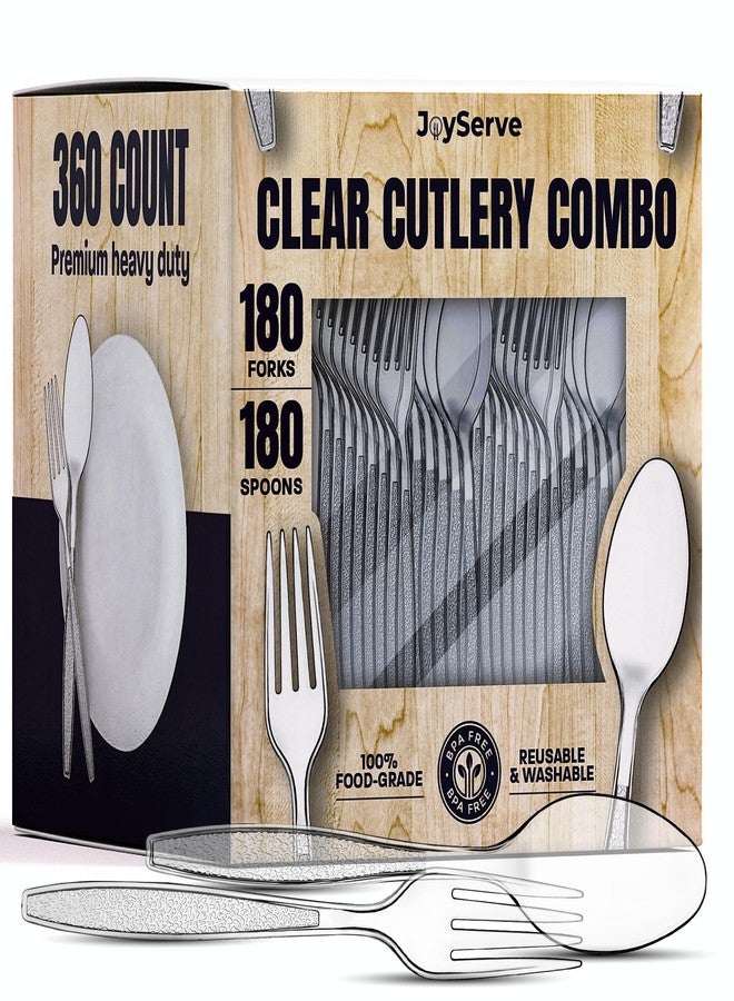 JoyServe Clear Plastic Cutlery Set - (Bulk Pack 360 Pcs) Plastic Utensils Heavy Duty, 180 Forks and 180 Spoons, Silverware Sets for Party Supplies, Dinners, Take-Out, Catering, Food Services - Image 2