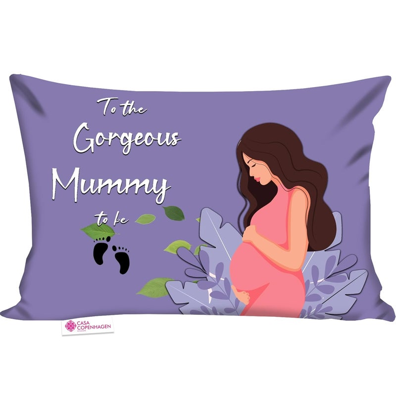 CASA COPENHAGEN Casa Copenhagen Gifts to Gorgeous Mummy to be Pregnant Gift for Wife Women Sister Pregnancy Gift for Baby Shower Printed Cushion 12 x 18 inches with FillerPurple Rose  - Image 1