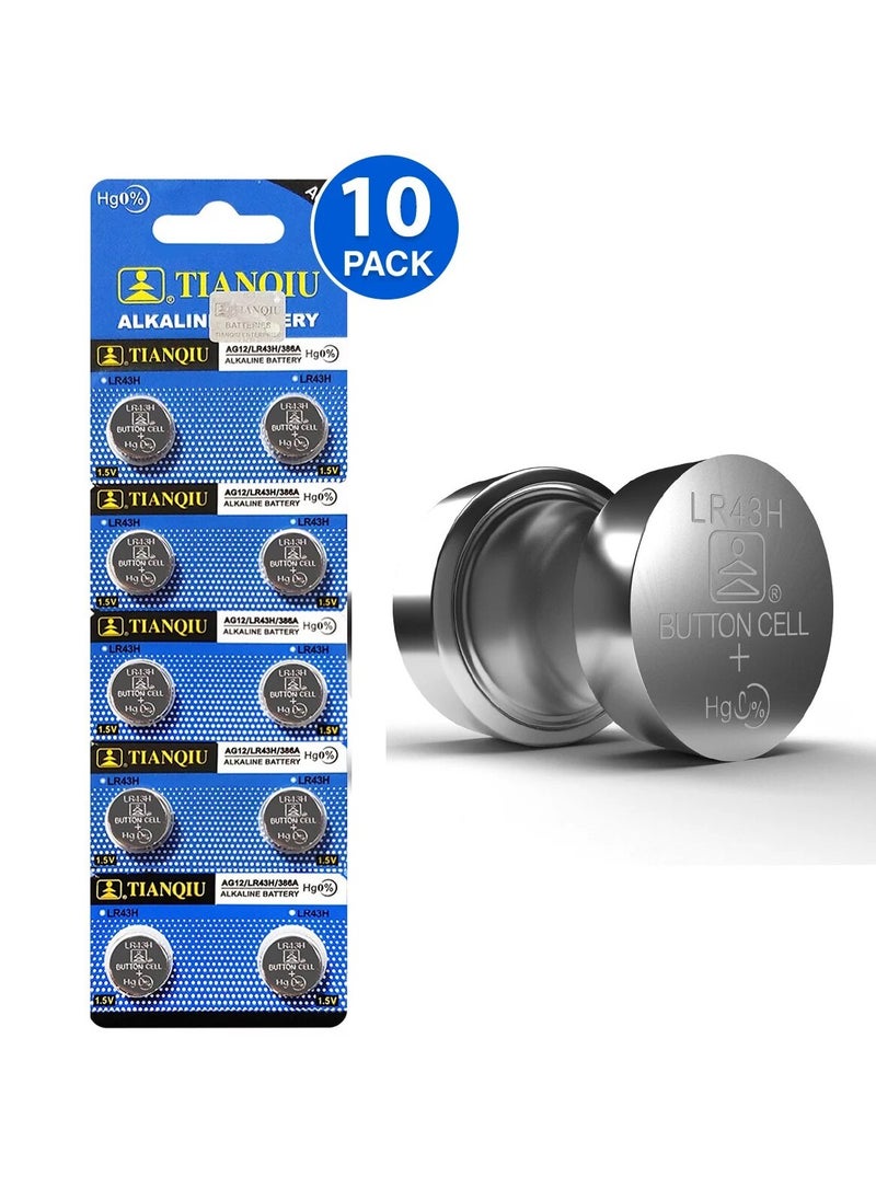 TIANQIU 10-Pieces Tianqiu AG12/ LR43H/ 386A 1.5V Alkaline Batteries  - Image 1