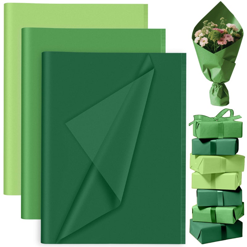 PLULON 60 Sheets Green Tissue Paper Bulk Green Tissue Paper Sheets for Gift Bags for Saint Patricks Day Gift Wrapping Birthday Wedding Holiday Flower
