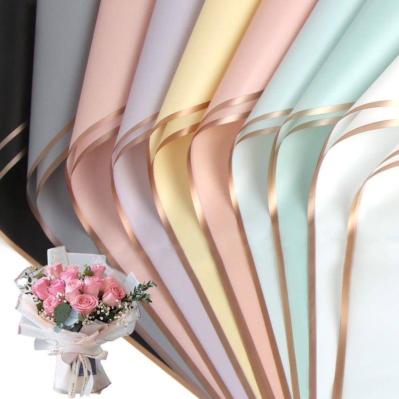 CCINEE 20 Sheets Gold Edge Flower Wrapping Paper,Waterproof Fresh Flower Packing Material Florist Bouquet Supplies DIY Craft Gift Packing,10 Colors - Image 1