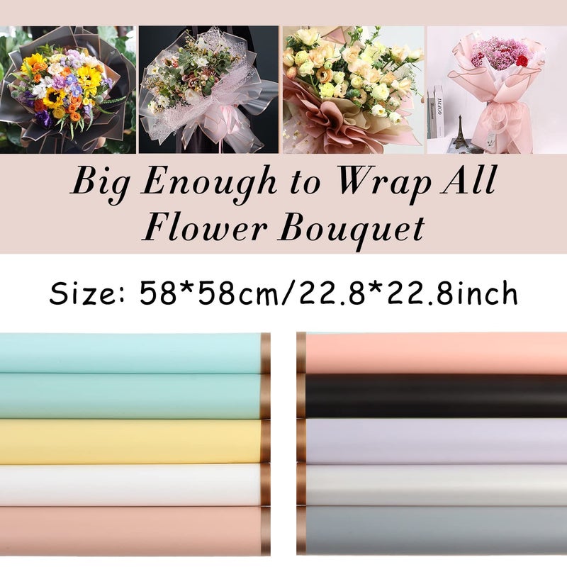 CCINEE 20 Sheets Gold Edge Flower Wrapping Paper,Waterproof Fresh Flower Packing Material Florist Bouquet Supplies DIY Craft Gift Packing,10 Colors - Image 2