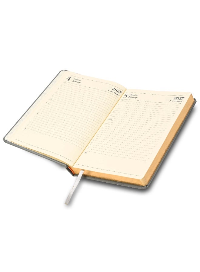 FIS 2027 Golden Diary, A5 Size (148x210mm), Bonded Leather Material, 1 Side Padded Cover, Round Corners, Gilded Edges, 70gsm Ivory Paper, English, Grey Cover – FSDI26EGB27GY - Image 4