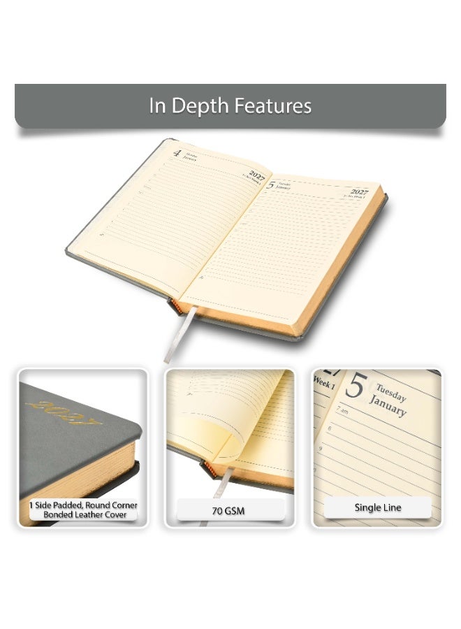 FIS 2027 Golden Diary, A5 Size (148x210mm), Bonded Leather Material, 1 Side Padded Cover, Round Corners, Gilded Edges, 70gsm Ivory Paper, English, Grey Cover – FSDI26EGB27GY - Image 5
