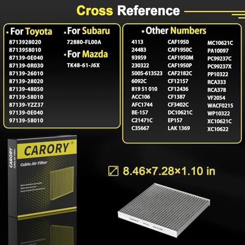CARORY Cabin Air Filter w/Activated Carbon for Toyota Camry, Corolla, RAV4, Prius, Highlander, Sienna, Venza, Crown, Lexus ES350, ES300h, NX250, RX350, RX450h, Subaru Outback, Mazda CX9 and More - Image 3