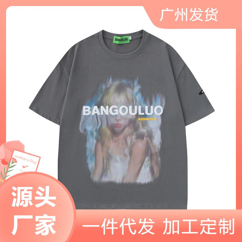 Girl'S Prayer American Style Retro Portrait Printed Short-Sleeved Men'S And Women'S T Couple Loose All-Match - Image 3