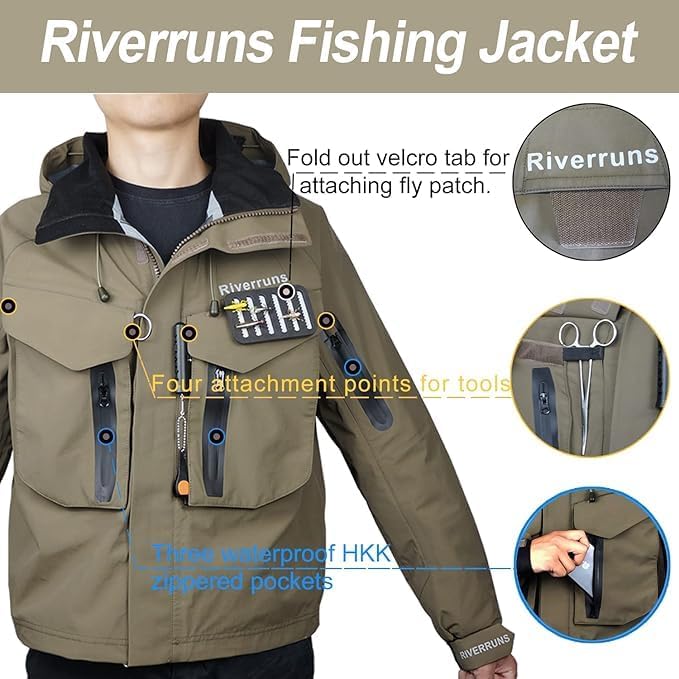 Riverruns Fishing Wading Jacket, Breathable Outdoor Fly Fishing Rain Coat - Image 1