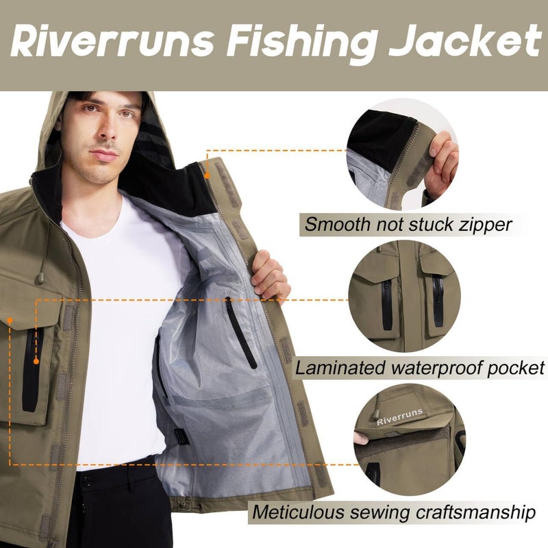 Riverruns Fishing Wading Jacket, Breathable Outdoor Fly Fishing Rain Coat - Image 3