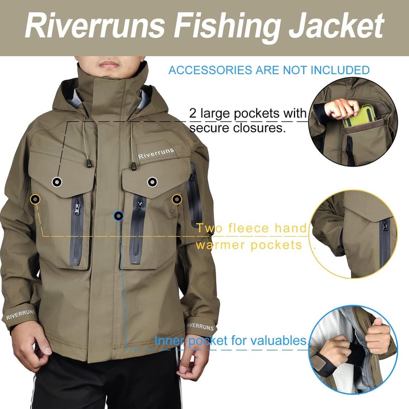 Riverruns Fishing Wading Jacket, Breathable Outdoor Fly Fishing Rain Coat - Image 2