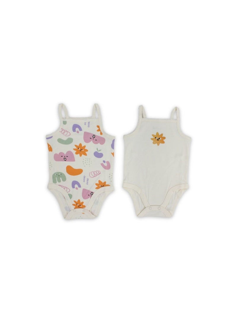 El Sayaad Baby Girls Cotton Sleeveless Bodysuit – Off-White with Sun Print - Image 1