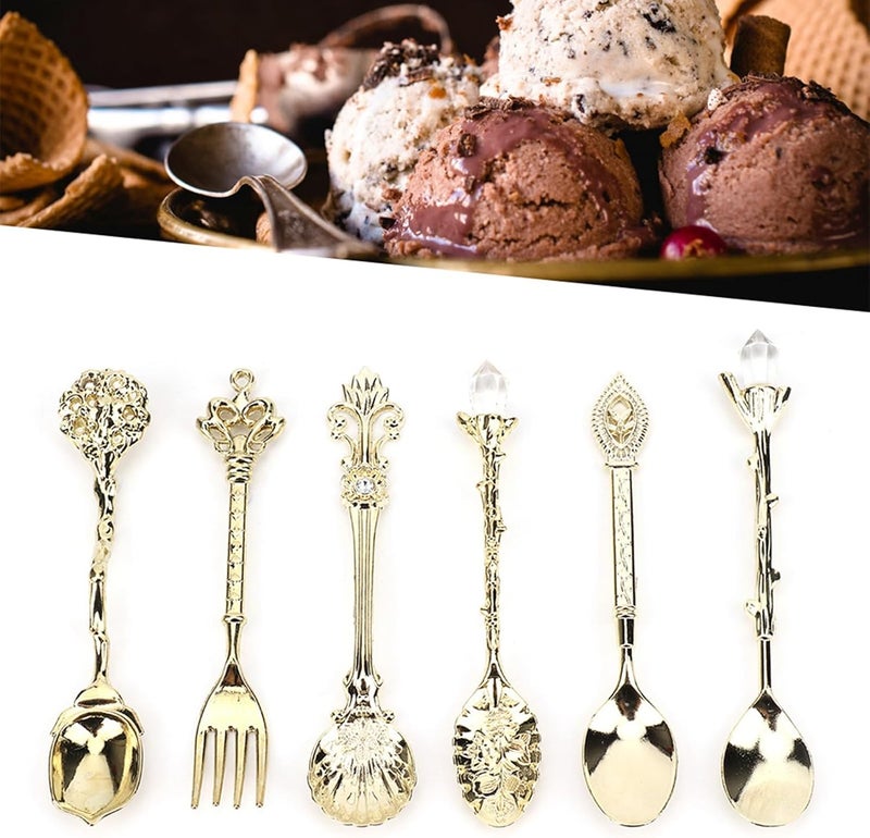 6Pcs Vintage Retro Zinc Alloy Cutlery Set, Spoon and Fork Kitchen Accessories in Multi Color - Durable Food Grade Material, Elegant European Style, Ideal for Home and Cafe Use (Gold (auspicious - Image 2