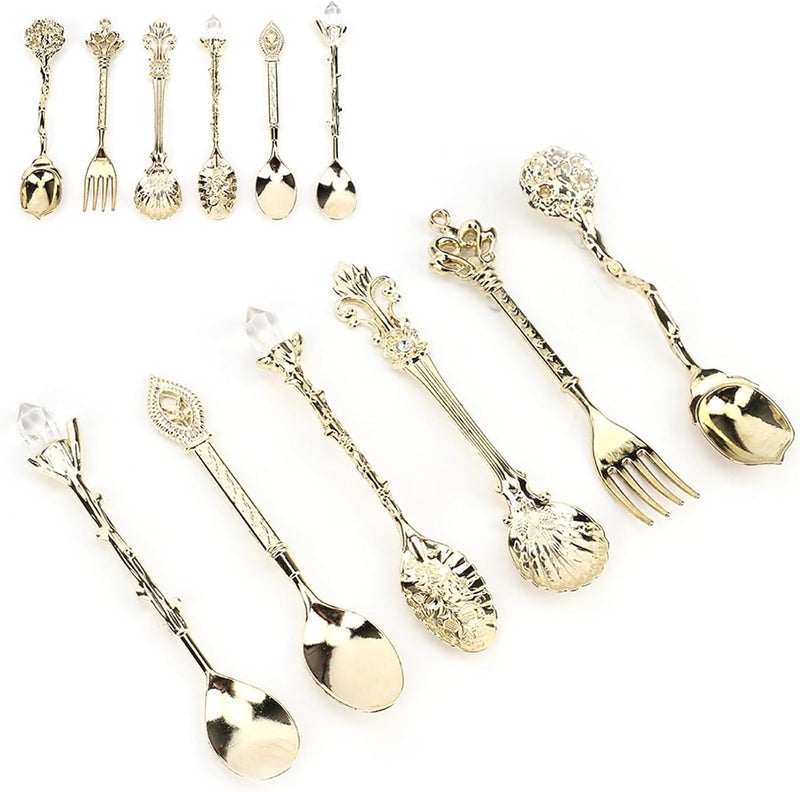 6Pcs Vintage Retro Zinc Alloy Cutlery Set, Spoon and Fork Kitchen Accessories in Multi Color - Durable Food Grade Material, Elegant European Style, Ideal for Home and Cafe Use (Gold (auspicious - Image 5