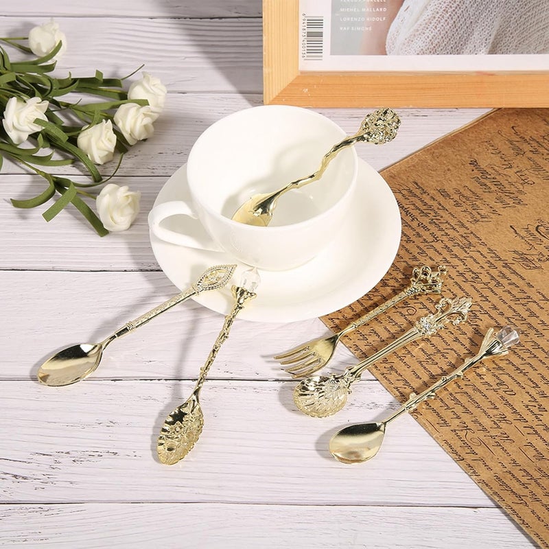 6Pcs Vintage Retro Zinc Alloy Cutlery Set, Spoon and Fork Kitchen Accessories in Multi Color - Durable Food Grade Material, Elegant European Style, Ideal for Home and Cafe Use (Gold (auspicious - Image 4