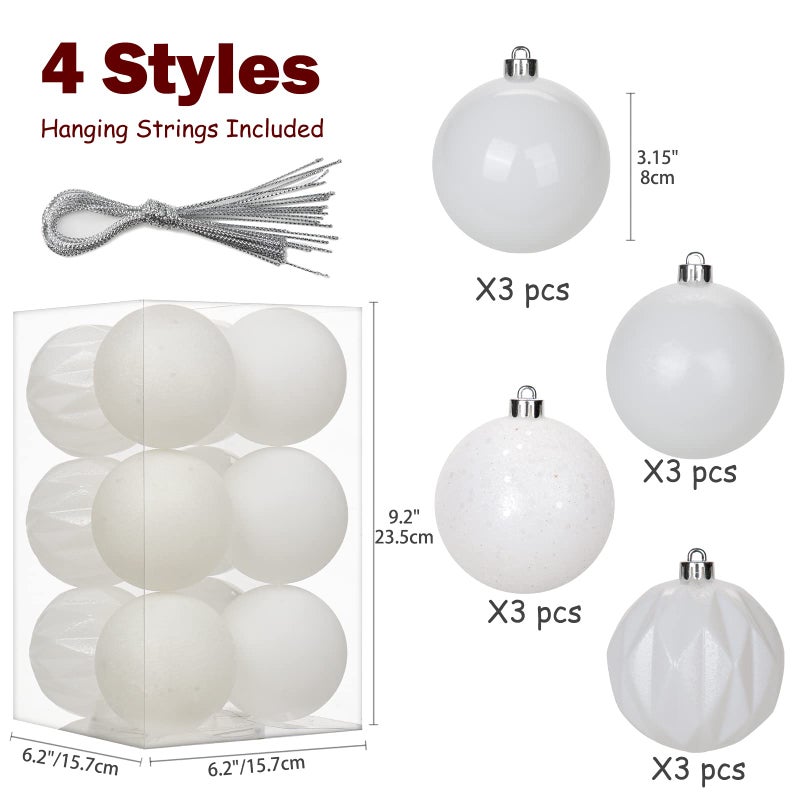 Briful 12PCS 3.15"" Christmas Ball Ornaments Shatterproof White Christmas Tree Decorations Xmas Tree Balls Halloween Ornaments D?cor - Image 2