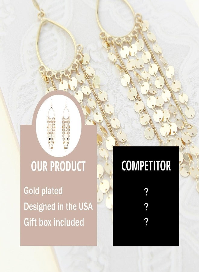 NTLX Bohemian Boho Tassel Dangle Drop Earrings for Women - Lightweight Filigree Gypsy Coin Chandelier Disc Charm Hoops - included Gift Box - Image 4