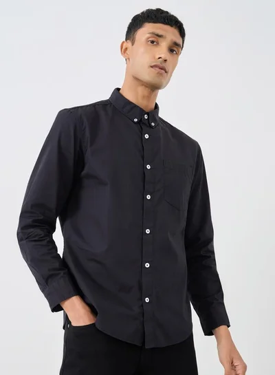 Styli Solid Button Down Regular Fit Poplin Shirt