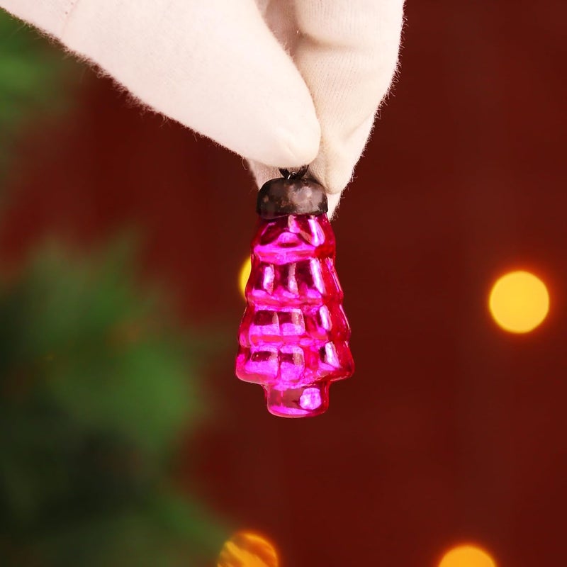 Indian-Shelf 50 Pieces Glass Pink Green Christmas Ornaments Decorative Mercury Mini Vintage Bulk Hanging Ornaments for Halloween Christmas Tree New Year Valentine Day Holidays Event and Wedding Party Decor - Image 4