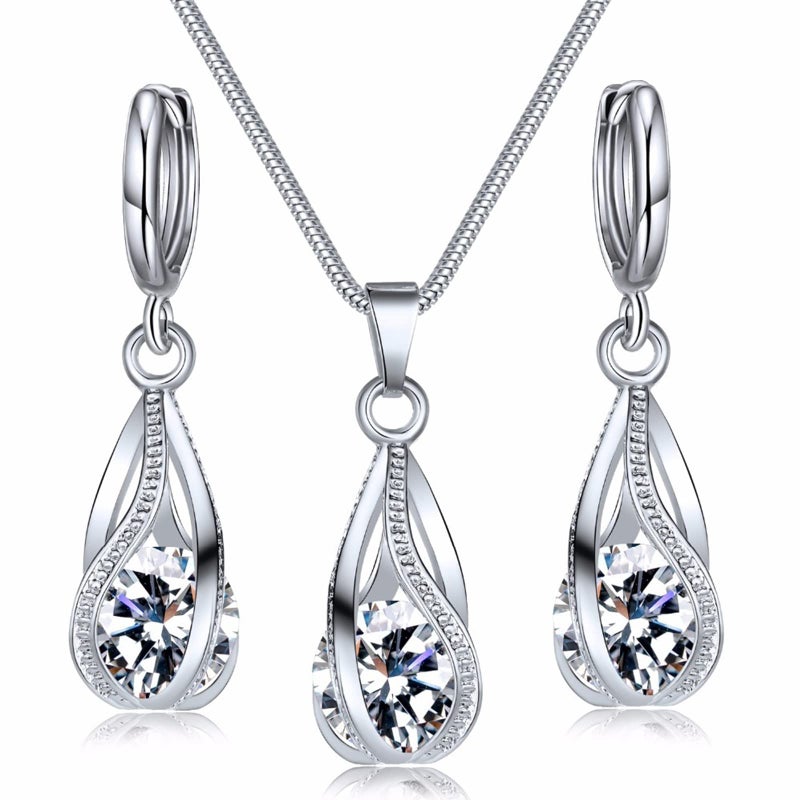 IFKM Silver Jewelry Sets for Women Rhinestone Crystal CZ Bridal Bridesmaid Accessories Necklace Earrings set for Wedding Prom Anniversary Birthday Gifts (White) - Image 1