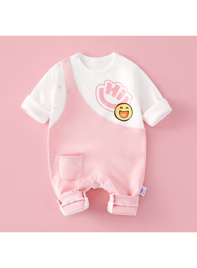 Doxiluka Dohi Card Baby Spring Romper Newborn Clothes Boys And Girls Four Seasons Long Sleeve Ha Yi Pink Smiley Face Hi 80 - Image 1