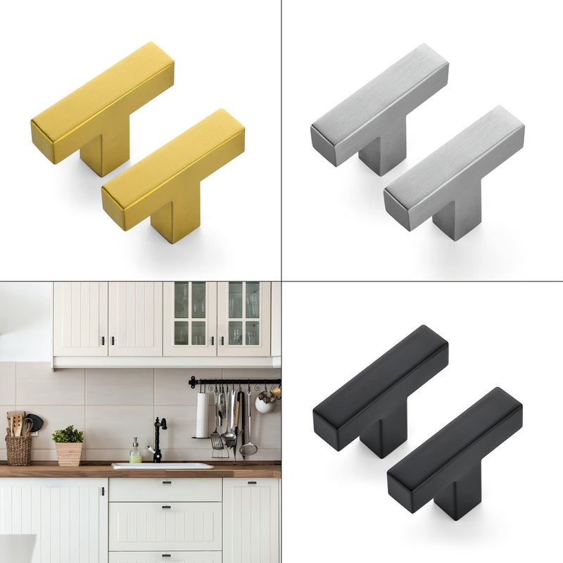 2pcs Brushed Silvery T Shaped Cabinet Drawer Pulls Single Hole - Image 1