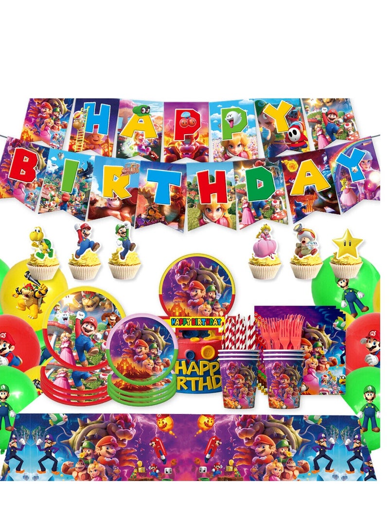 Tamona Super Mario Birthday Party Decoration Set, Tableware, Balloons, Plates Party Favor, Video Game Themed Super Mario Bros Celebrations Birthday Pack for Boys & Girls-171 Pcs. - Image 1