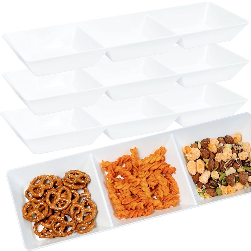 Youngever 4 Pack Stackable Serving Trays  Compartment Plastic Serving Trays  Serving Platters for Party  15 inch x 5 inch (White) - Image 1