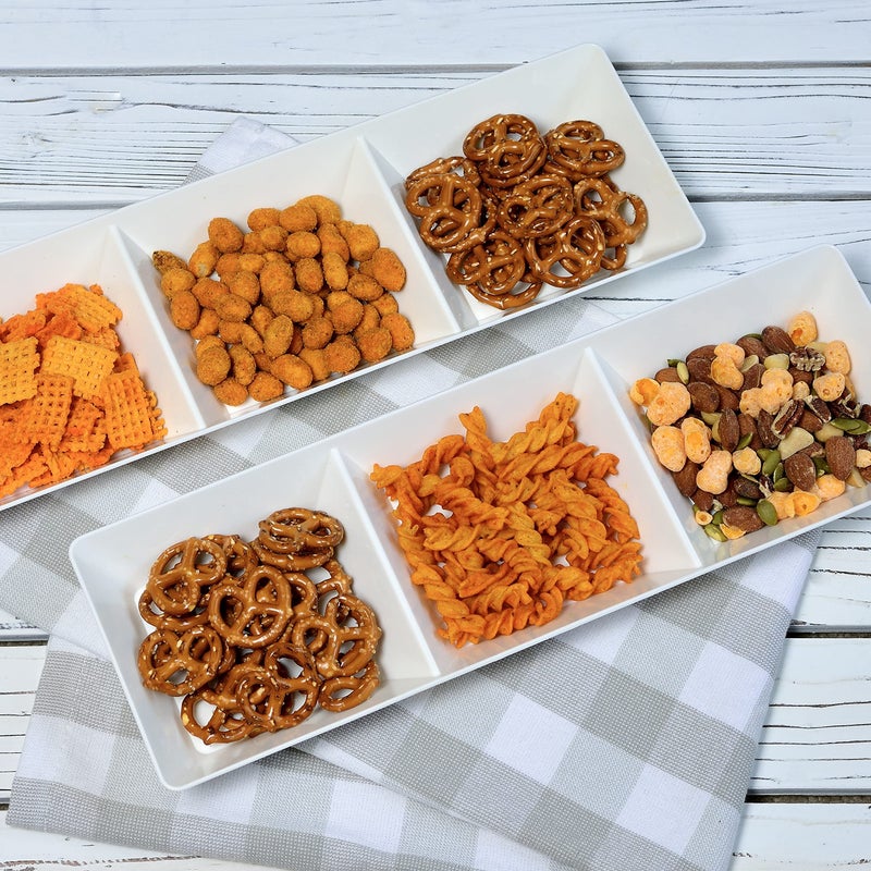 Youngever 4 Pack Stackable Serving Trays  Compartment Plastic Serving Trays  Serving Platters for Party  15 inch x 5 inch (White) - Image 3