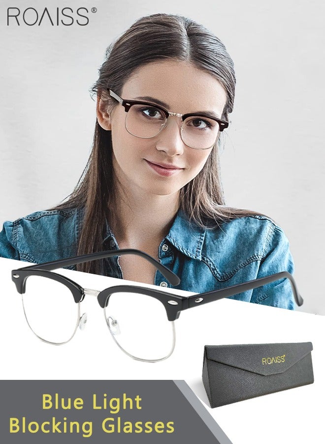 roaiss Retro Semi Rimless Blue Light Blocking Glasses Blue Light Filter Computer Reading Gaming TV Phones Square Eyeglasses Fashion Anti Eyestrain Headache Eyewear for Men Women Black Silver 50mm - Image 1