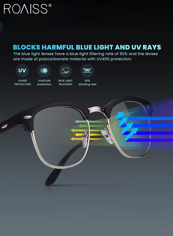 roaiss Retro Semi Rimless Blue Light Blocking Glasses Blue Light Filter Computer Reading Gaming TV Phones Square Eyeglasses Fashion Anti Eyestrain Headache Eyewear for Men Women Black Silver 50mm - Image 3