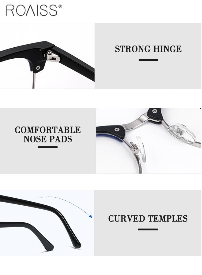 roaiss Retro Semi Rimless Blue Light Blocking Glasses Blue Light Filter Computer Reading Gaming TV Phones Square Eyeglasses Fashion Anti Eyestrain Headache Eyewear for Men Women Black Silver 50mm - Image 5