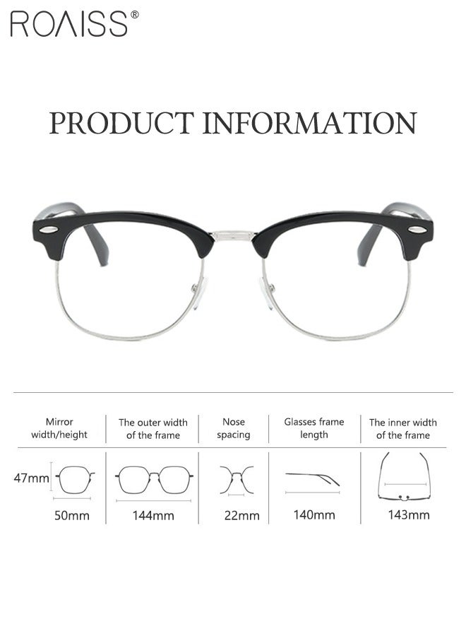 roaiss Retro Semi Rimless Blue Light Blocking Glasses Blue Light Filter Computer Reading Gaming TV Phones Square Eyeglasses Fashion Anti Eyestrain Headache Eyewear for Men Women Black Silver 50mm - Image 4