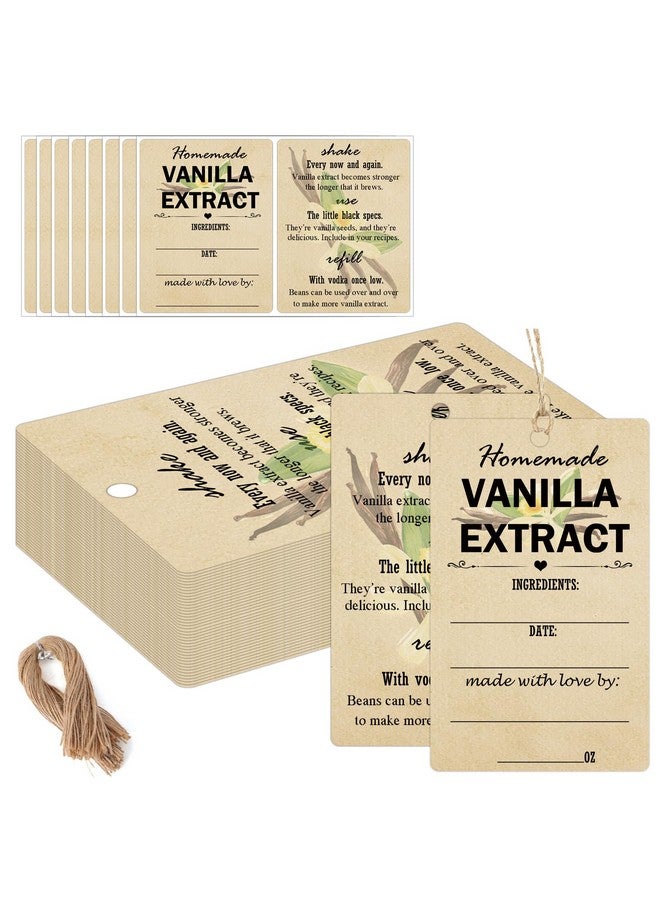 سمارستيكرس ملصقات خلاصة الفانيليا مع تعليمات بطاقة علامة الفانيليا المصنوعة يدويًا لزجاجات الفانيليا، هدية عيد الميلاد، مخزن المطبخ، الجرة، التنظيم، مجموعة من 50 قطعة (بني) - Image 1