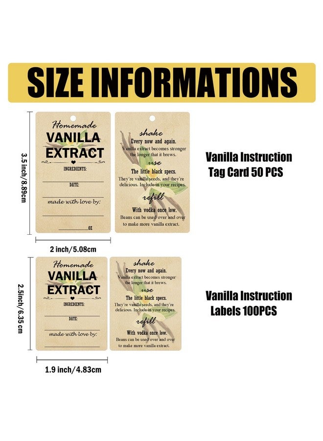 سمارستيكرس ملصقات خلاصة الفانيليا مع تعليمات بطاقة علامة الفانيليا المصنوعة يدويًا لزجاجات الفانيليا، هدية عيد الميلاد، مخزن المطبخ، الجرة، التنظيم، مجموعة من 50 قطعة (بني) - Image 2