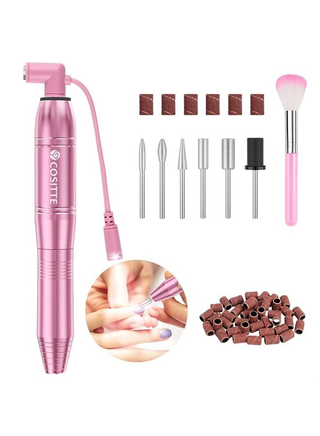 COSITTE Electric Nail Drill,USB Electric Nail Drill Machine for Acrylic Nail Kit,Portable Electric Nail File Polishing Tool Manicure Pedicure Kit Efile Nail Supplies for Home Salon,Pink - Image 1
