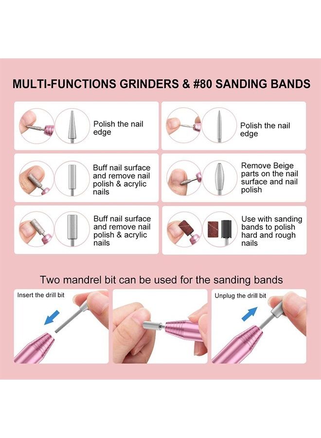 COSITTE Electric Nail Drill,USB Electric Nail Drill Machine for Acrylic Nail Kit,Portable Electric Nail File Polishing Tool Manicure Pedicure Kit Efile Nail Supplies for Home Salon,Pink - Image 5