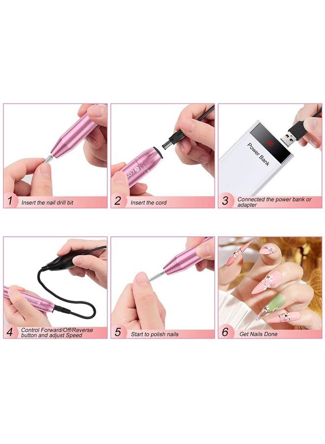 COSITTE Electric Nail Drill,USB Electric Nail Drill Machine for Acrylic Nail Kit,Portable Electric Nail File Polishing Tool Manicure Pedicure Kit Efile Nail Supplies for Home Salon,Pink - Image 4