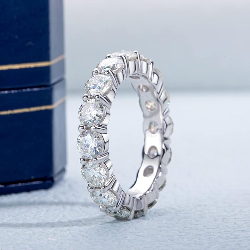 Yeesoth Moissanite Eternity Ring, 5cttw D Color VVS1 Lab Created Diamond 18K White Gold Plated Silver Engagement Wedding Bands for Women - Image 2