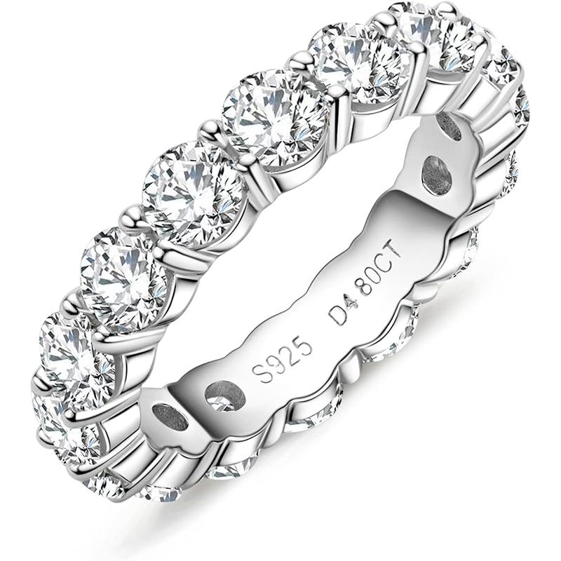 Yeesoth Moissanite Eternity Ring, 5cttw D Color VVS1 Lab Created Diamond 18K White Gold Plated Silver Engagement Wedding Bands for Women - Image 1