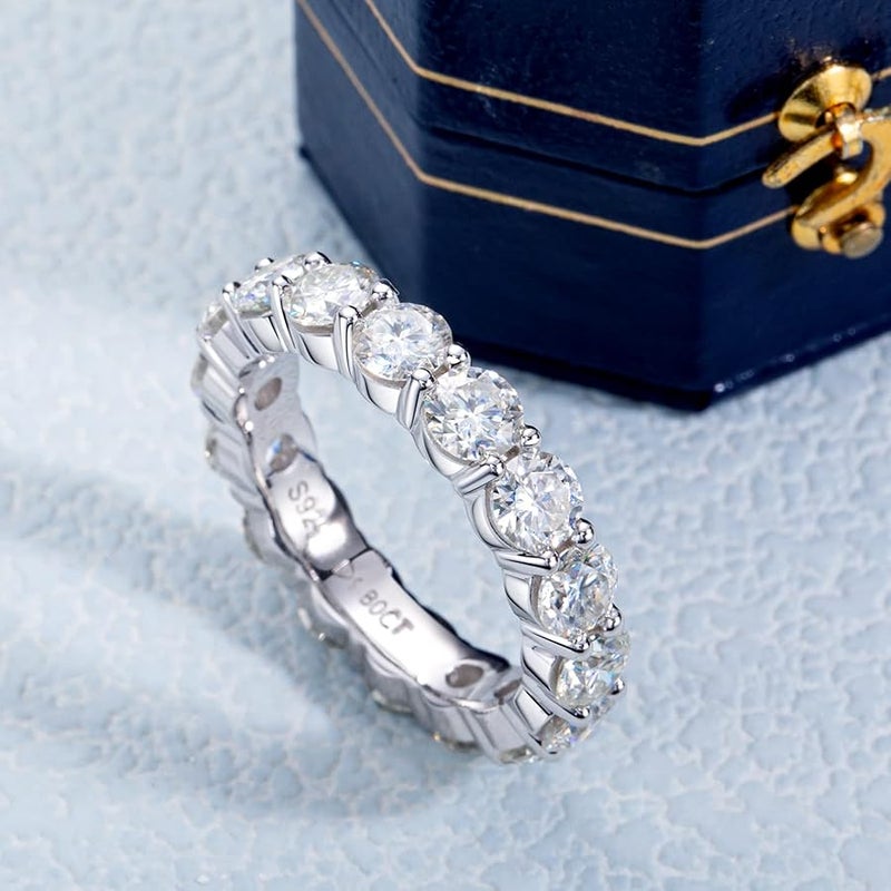 Yeesoth Moissanite Eternity Ring, 5cttw D Color VVS1 Lab Created Diamond 18K White Gold Plated Silver Engagement Wedding Bands for Women - Image 3