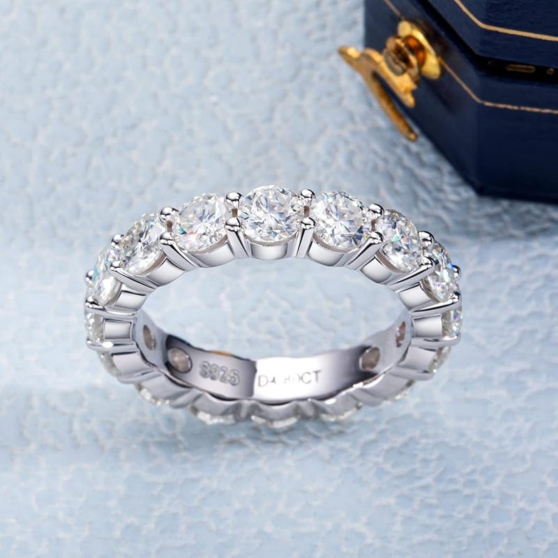 Yeesoth Moissanite Eternity Ring, 5cttw D Color VVS1 Lab Created Diamond 18K White Gold Plated Silver Engagement Wedding Bands for Women - Image 4