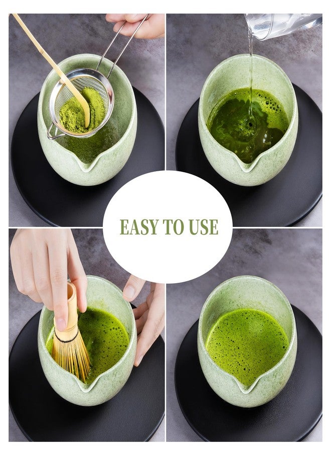 YIBO Matcha Whisk Set With Bowl, Ceramic Matcha Making Kit Includes Bamboo Whisk (Chasen), Holder Stand, Powder Starter Sifter, Scoop, Measuring Spoon & Cup Tea Tools For Ceremony (Mottled Green) - Image 4